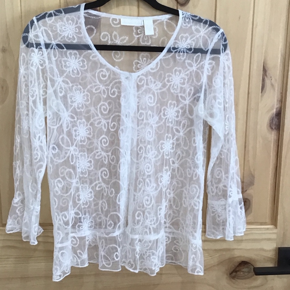 Chic Floral Lace Sheer Blouse in White